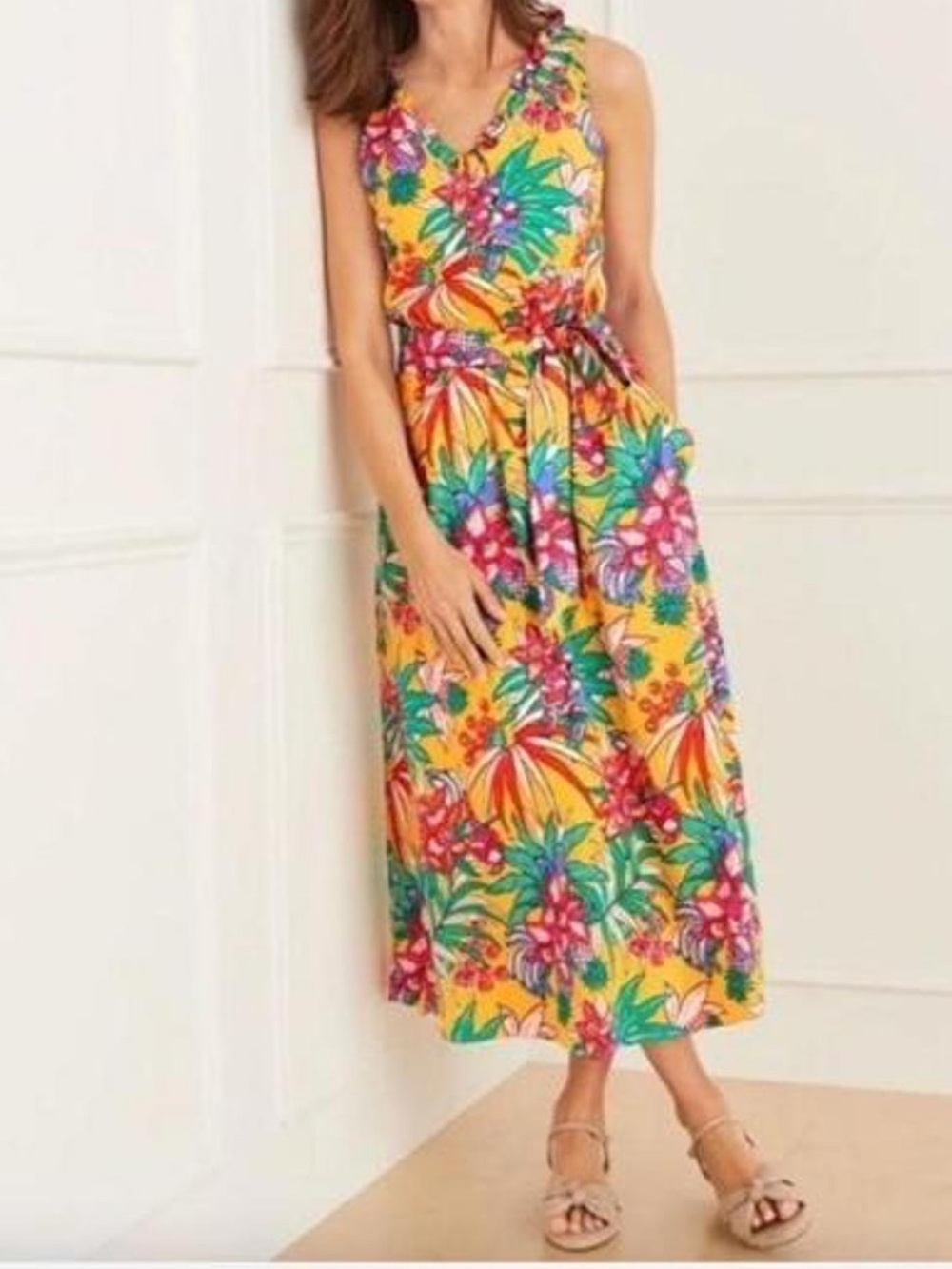 Talbots Floral 100% Cotton Midi Dress cottagecore prairie boho indie Size 12